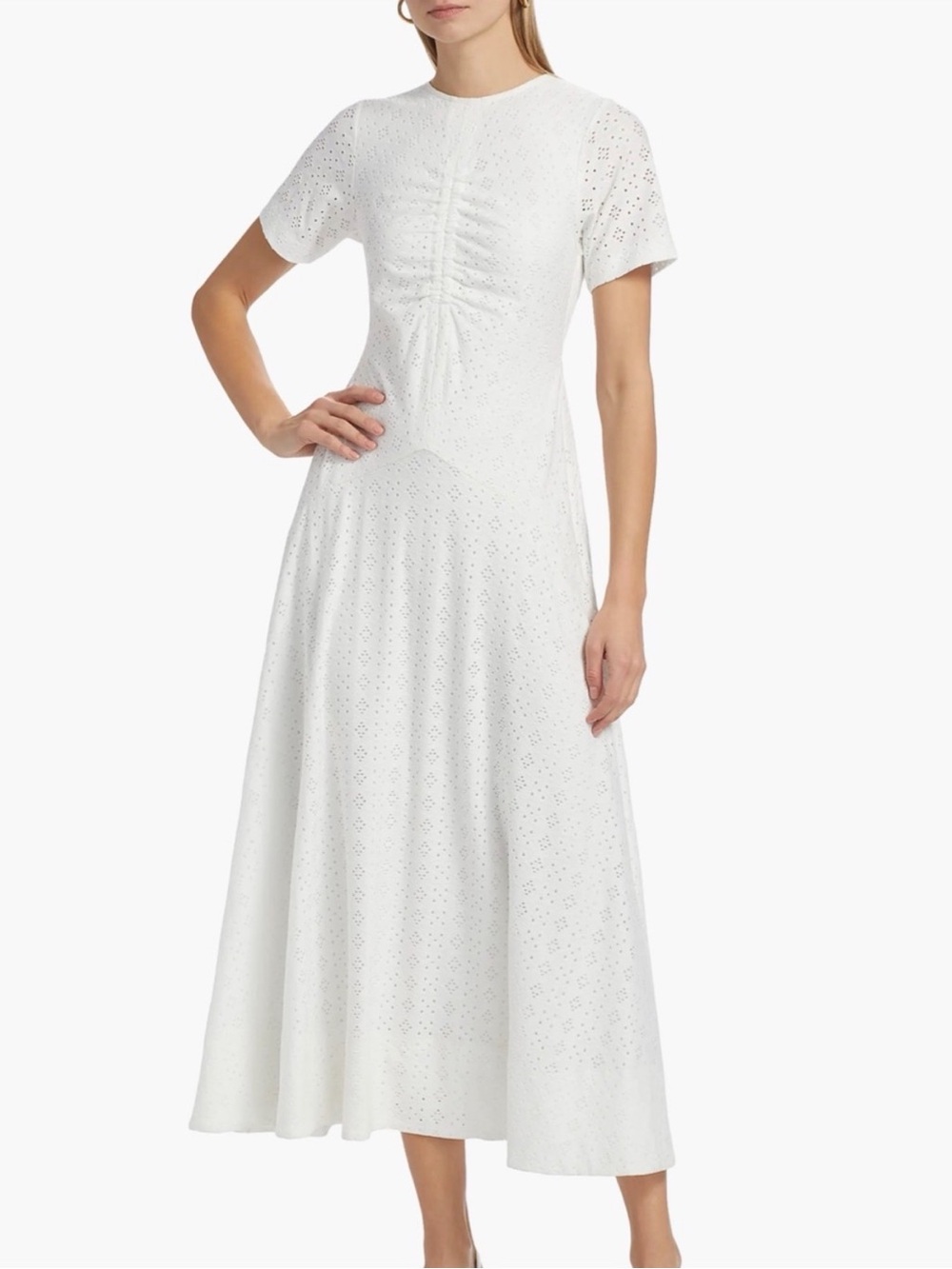 NWT Derek Lam 10 Crosby XS White Eyelet Maxi with Ruched Cut out Bodice $525 NEW